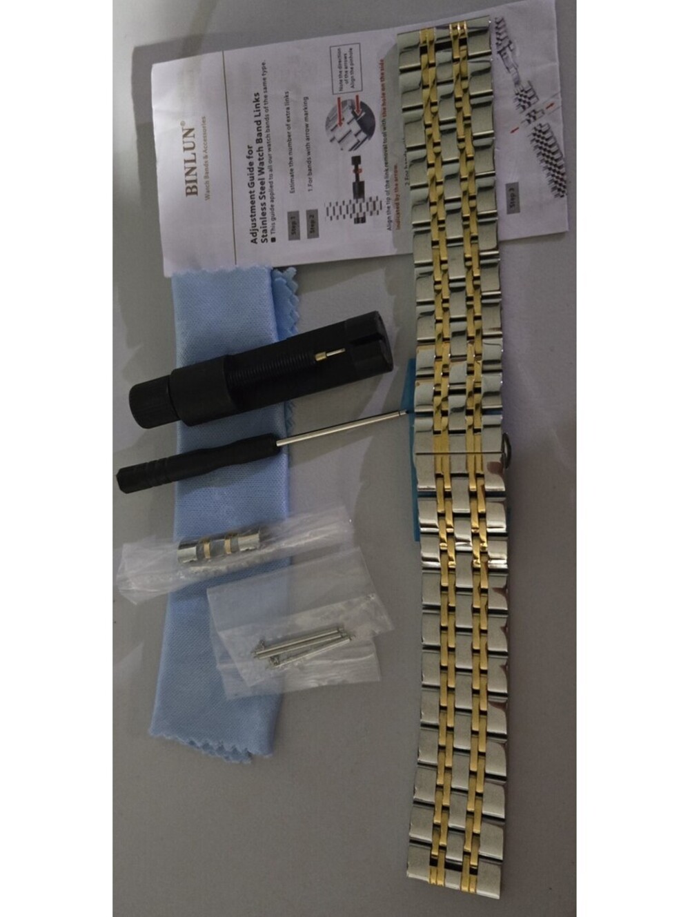 Binlun 22mm Stainless Steel Watch Band Silver Gold Kit